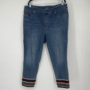 Chico's Jegging Ankle Jeans Size 3R US 16R Blue Denim Beaded Cuff Embellished